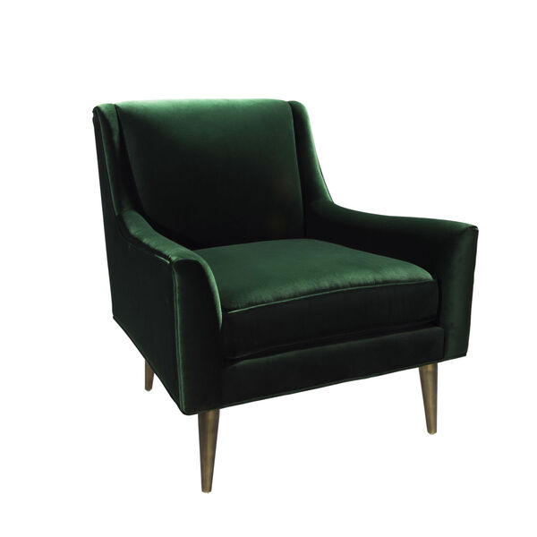 Green Velvet and Bronze Lounge Chair, image 1